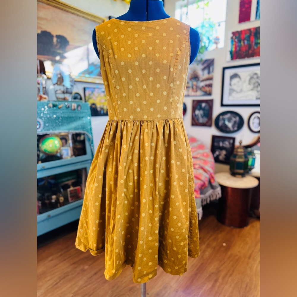 Lindy Bop Mustard Yellow Polka Dot Sleeveless Mini Dress